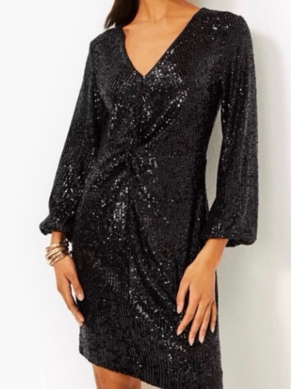 NWT Lilly Pulitzer Black Sequin V-Neck Long Sleeve Dress